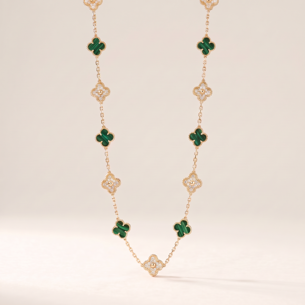 Vintage Alhambra Malachite 20 Motifs Long Clover Necklace