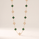 Vintage Alhambra Malachite 20 Motifs Long Clover Necklace