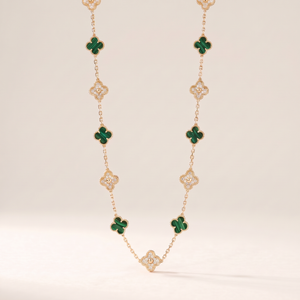 Vintage Alhambra Malachite 20 Motifs Long Clover Necklace