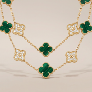 Vintage Alhambra Malachite 20 Motifs Long Clover Necklace