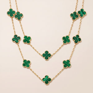 Vintage Alhambra Malachite 20 Motifs Long Necklace