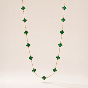 Vintage Alhambra Malachite 20 Motifs Long Necklace