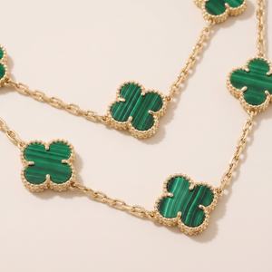 Vintage Alhambra Malachite 20 Motifs Long Necklace