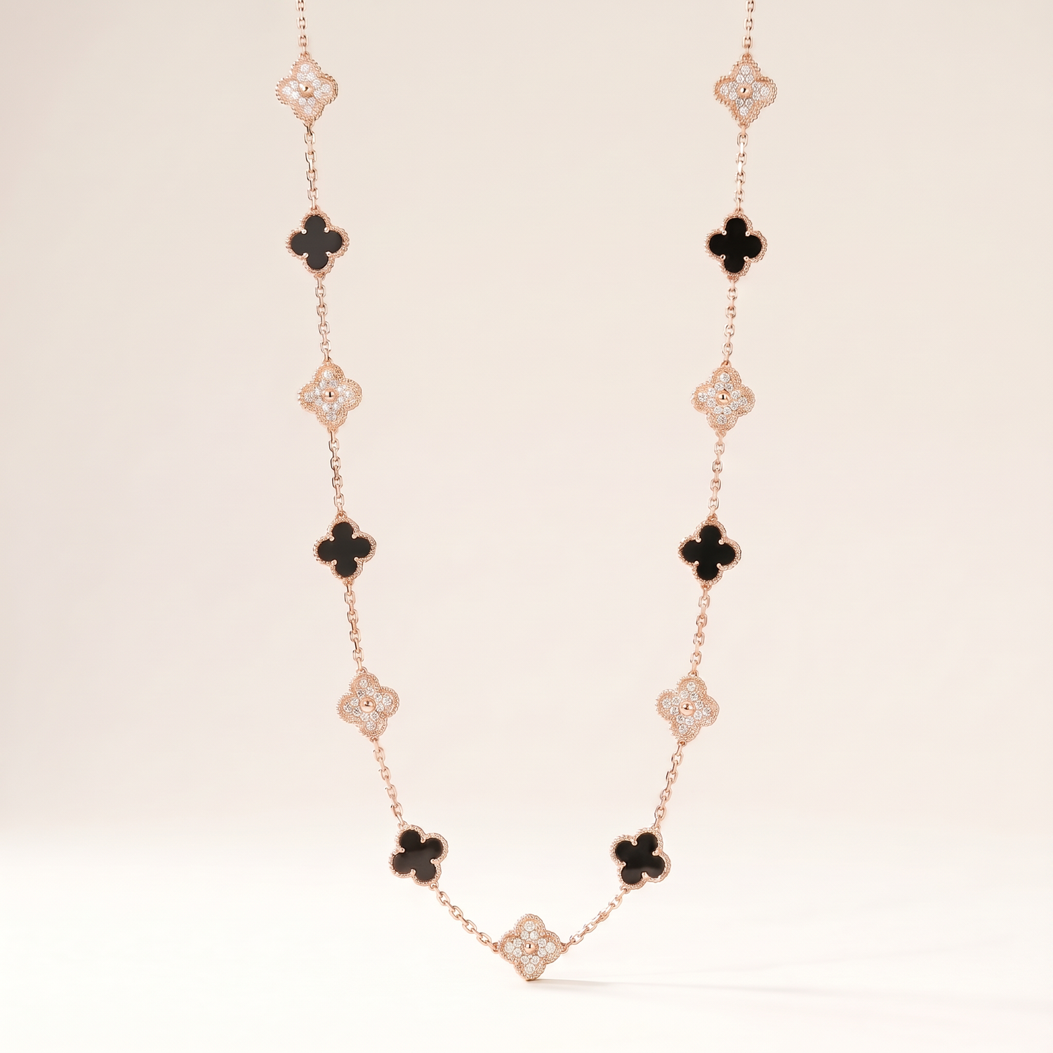 Vintage Alhambra Onyx 20 Motifs Long Necklace