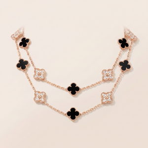 Vintage Alhambra Onyx 20 Motifs Long Necklace