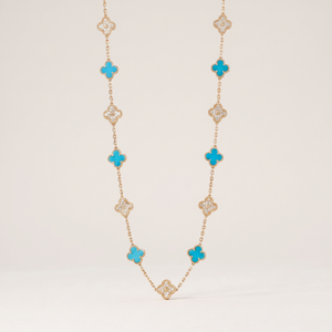 Vintage Alhambra Turquoise 20 Motifs Long Necklace